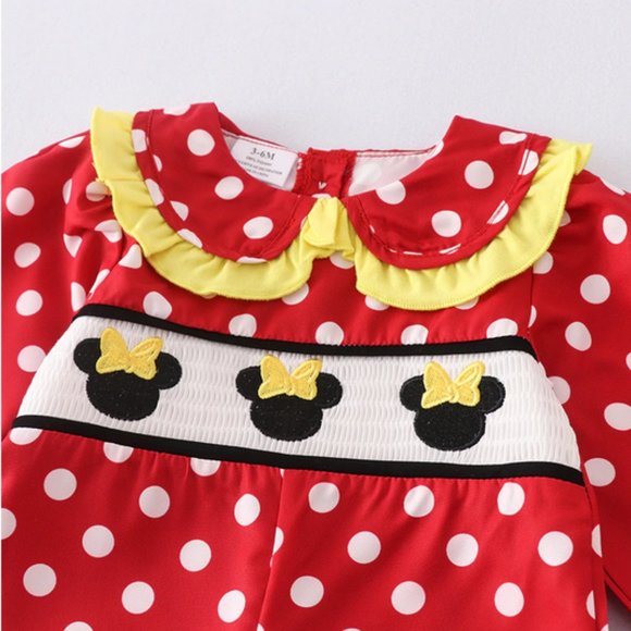 Minnie Mouse Baby Girls Smocked Embroidered Boutique Romper Jumpsuit - Picture 2 of 4